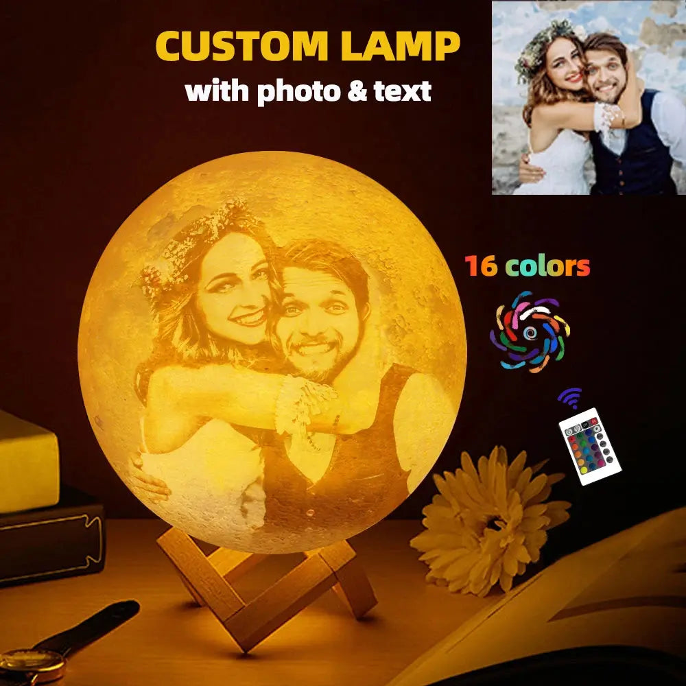 Lampe de lune personnalisée avec impression 3D, texte photo personnalisé, veilleuse rechargeable par USB, cadeau lunaire pour anniversaire, fête des mères, Saint-Valentin - ASTUCIO