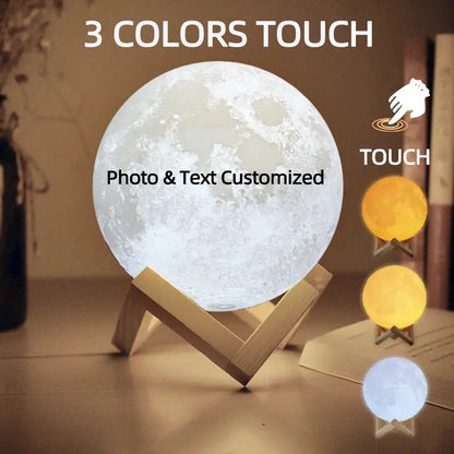 Lampe de lune personnalisée avec impression 3D, texte photo personnalisé, veilleuse rechargeable par USB, cadeau lunaire pour anniversaire, fête des mères, Saint-Valentin - ASTUCIO