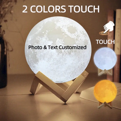 Lampe de lune personnalisée avec impression 3D, texte photo personnalisé, veilleuse rechargeable par USB, cadeau lunaire pour anniversaire, fête des mères, Saint-Valentin - ASTUCIO