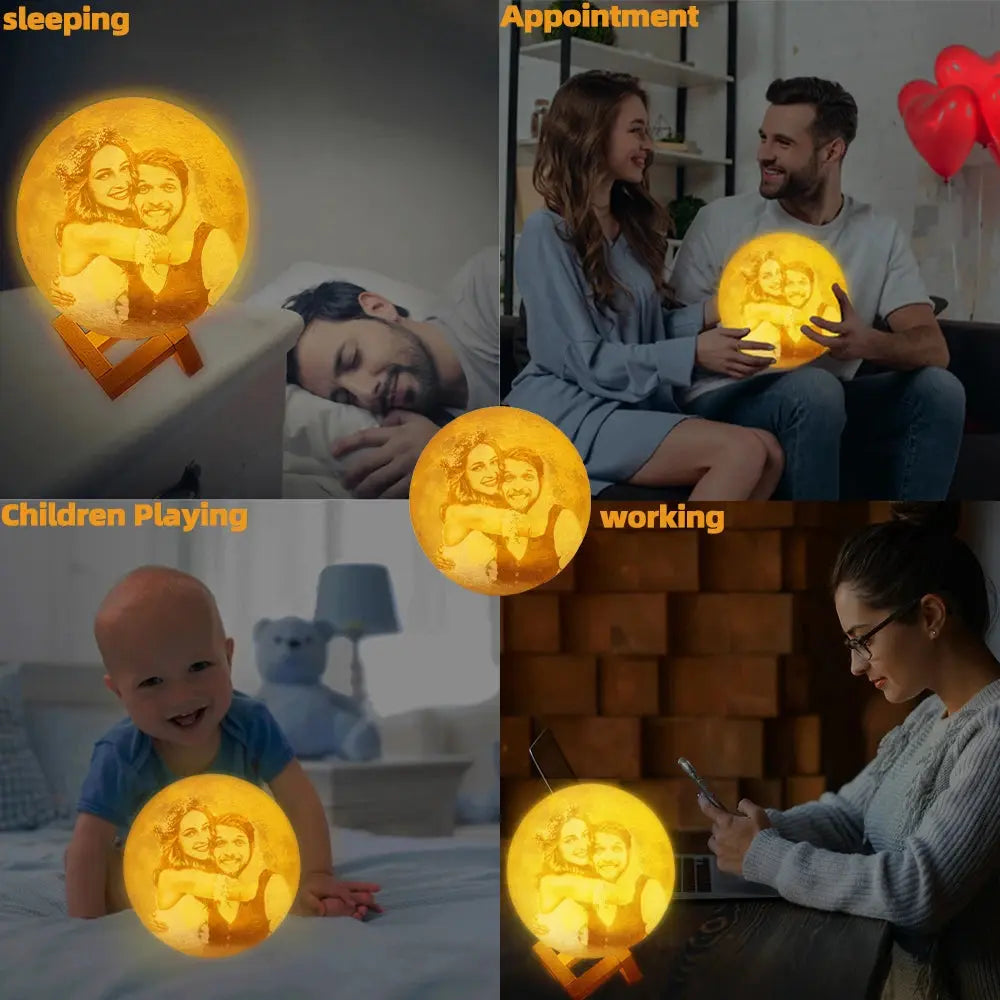 Lampe de lune personnalisée avec impression 3D, texte photo personnalisé, veilleuse rechargeable par USB, cadeau lunaire pour anniversaire, fête des mères, Saint-Valentin - ASTUCIO