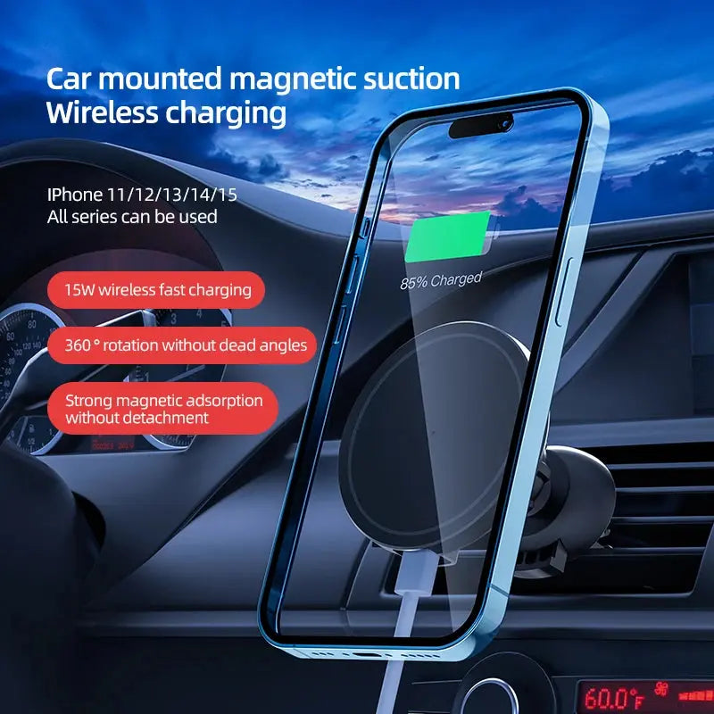 Chargeur magnétique sans fil pour voiture, support de téléphone pour grille d'aération, charge rapide, iPhone 12, 13, 14, 15 Pro Max, 30W - ASTUCIO